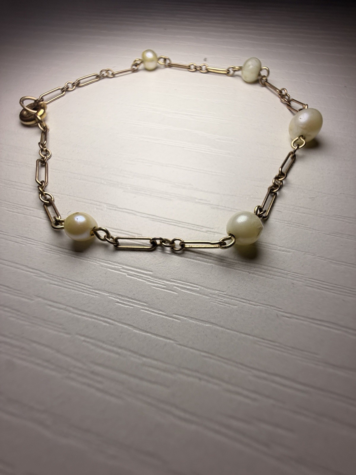 Vintage 1/20 12K Gold Filled Cultured Pearl Link Bracelet 7” Paperclip 1.5g