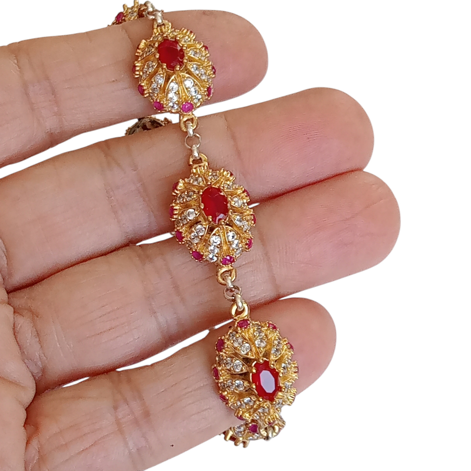 925 Sterling Silver and Bronze Turkish Handmade Oval Ruby Hurrem Sultan Bracelet