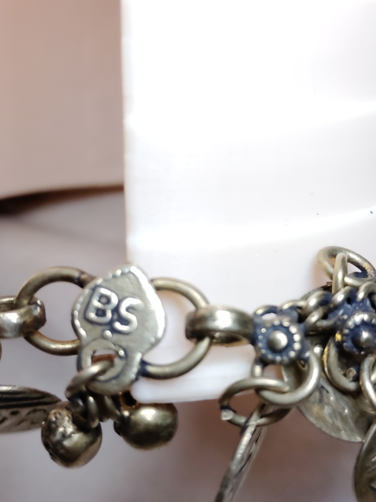 Signed Silver Tone Heart Dangle Coin Disc Charm Link Anklet 7.75″