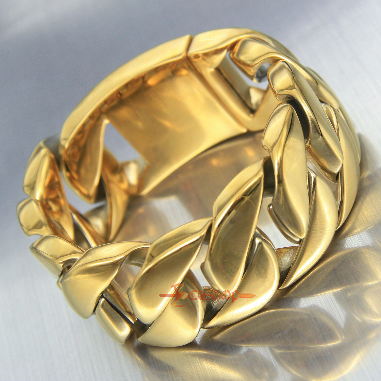 Huge Heavy Men’s Cuban Chain Link Bracelet 316L Stainless Steel Gold Plated 31mm