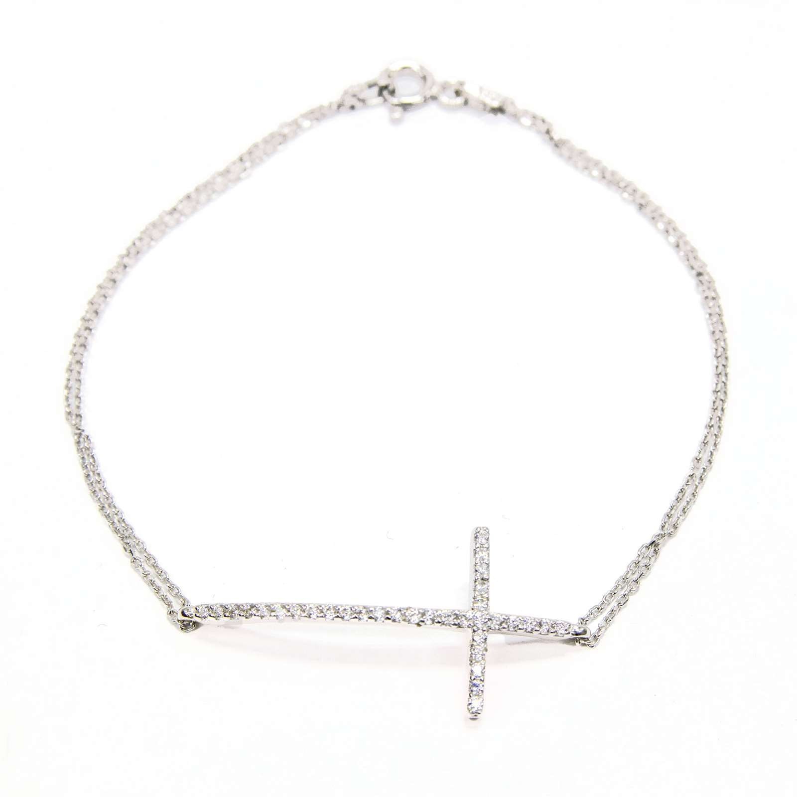 NEW Athra Womens Jewelry Side Cross Double Chain Silver Plated Bracelet