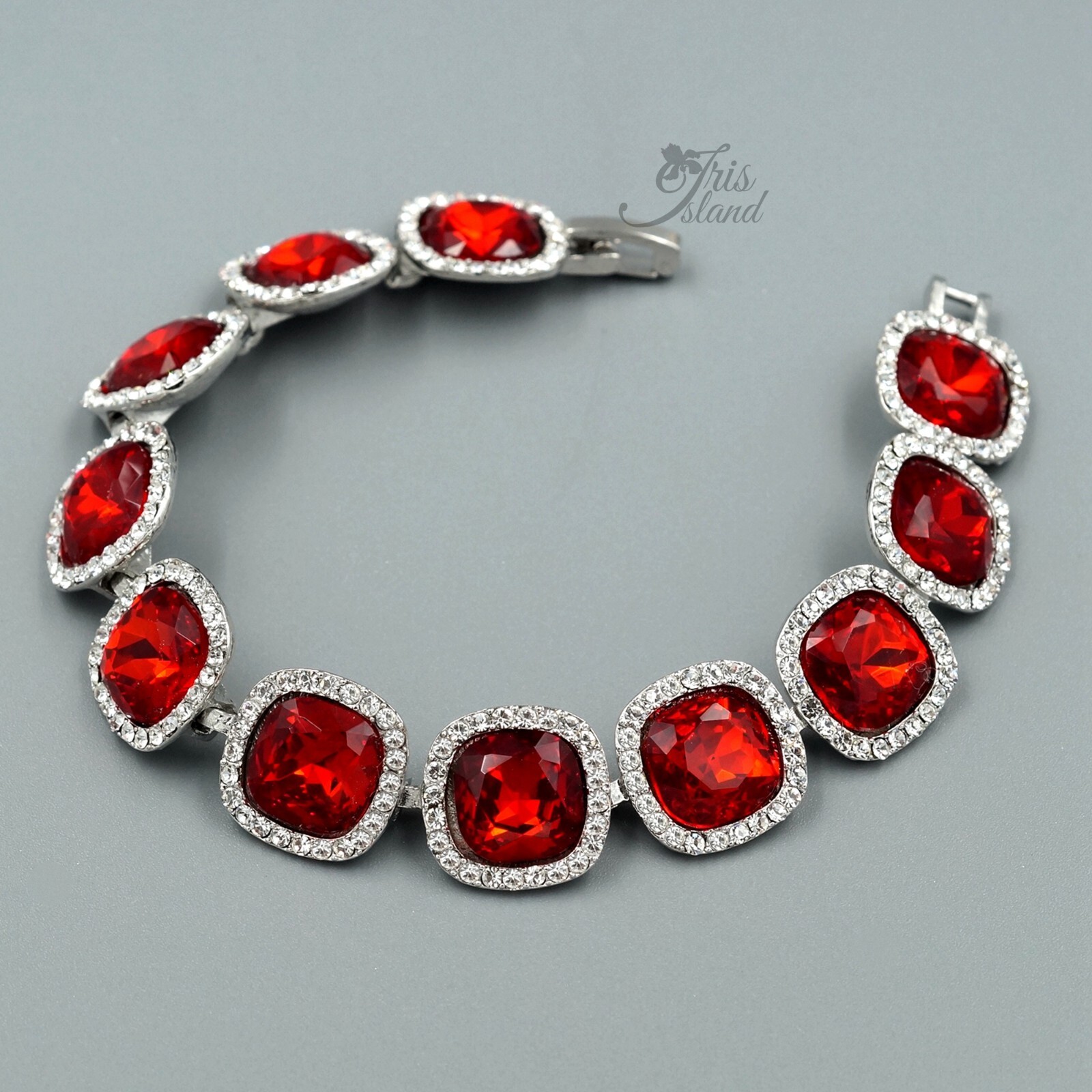 Women Rhodium Plated Siam Red Crystal Rhinestone Bracelet 08670 Fashion Jewelry