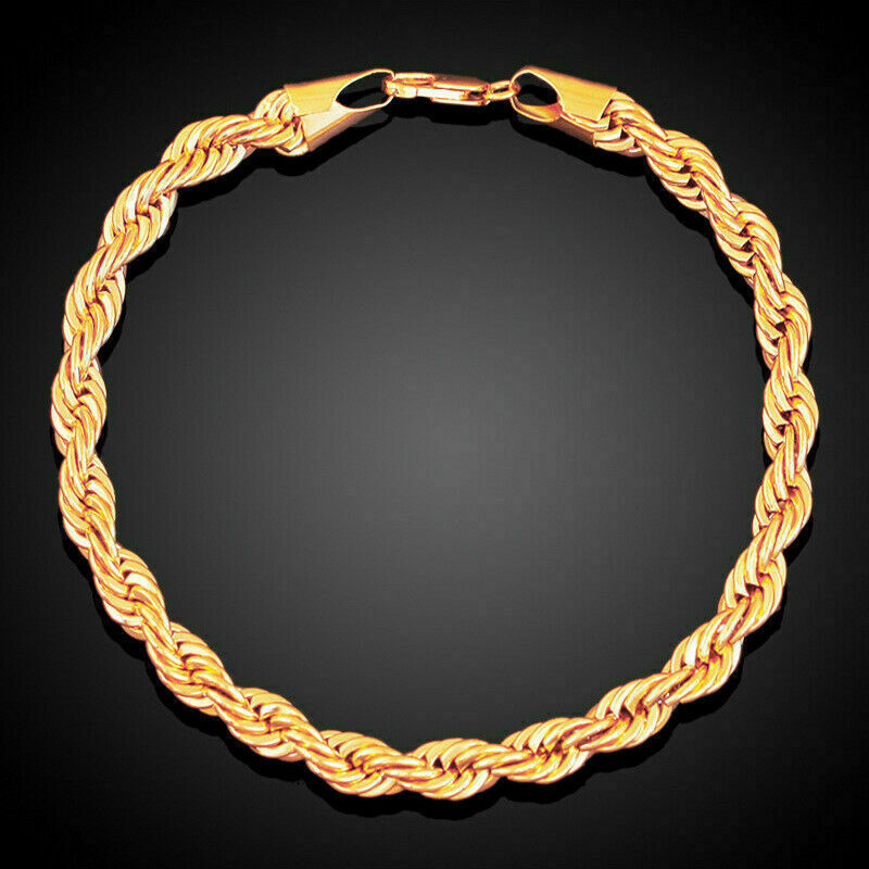 Pretty New Yellow Gold Tone Stainless Steel Twisted Rope 8″ Link Chain Bracelet