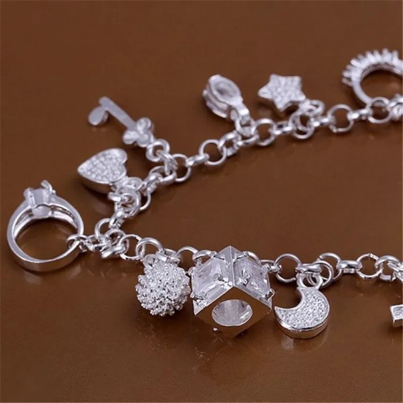 Sterling Silver Charm Tassel Bracelet Women Fashion Party Wedding Jewelry