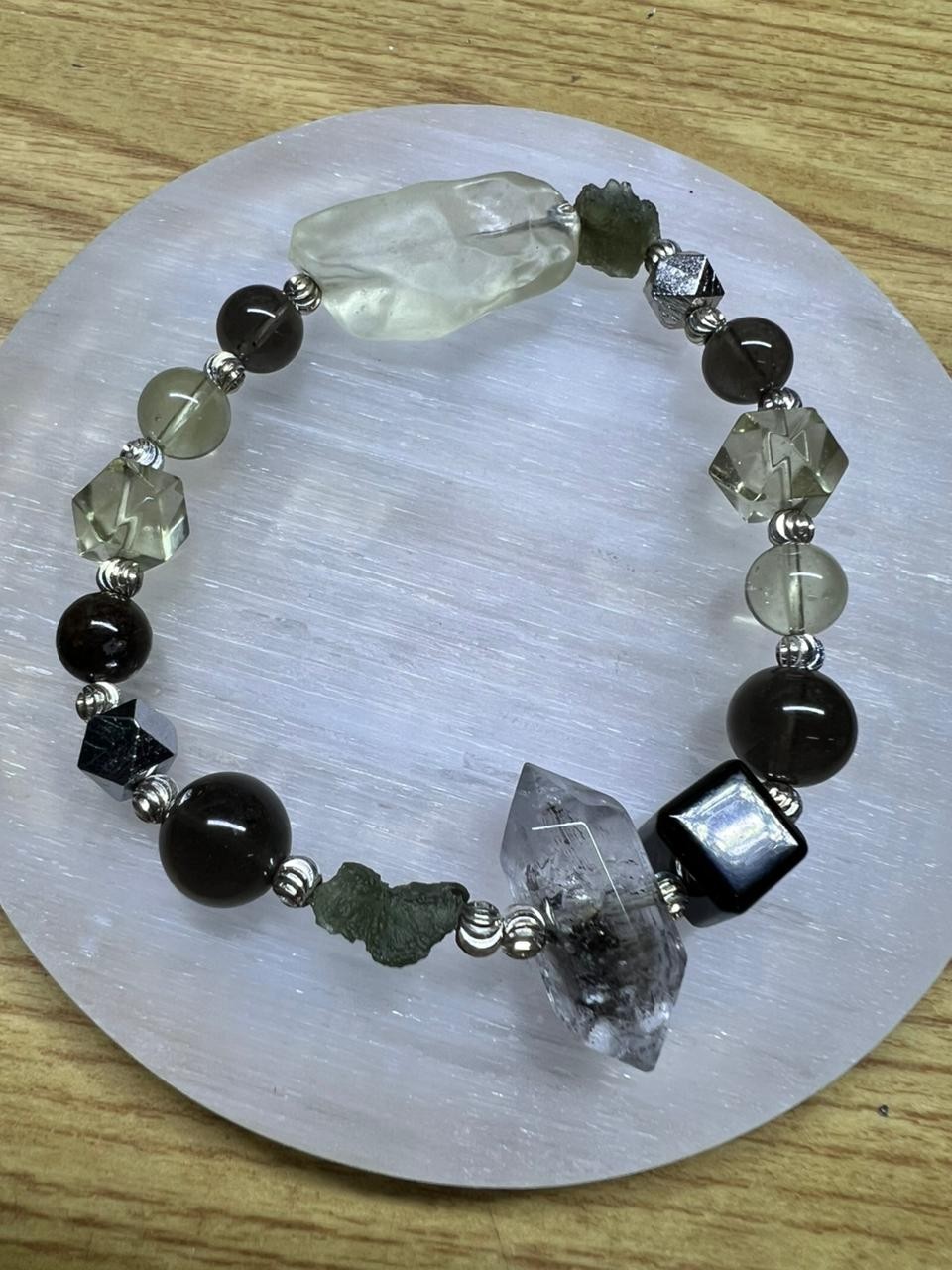 Genuine Moldavite Libyan Desert Glass Herkimer Diamond Meteorite Bracelet