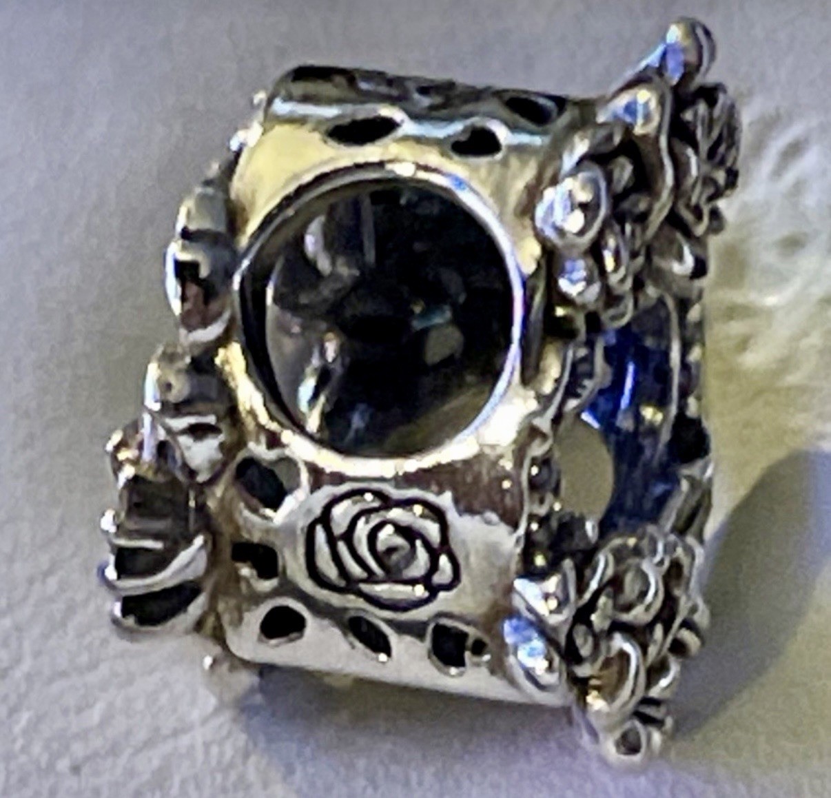 PANDORA Sterling Silver CZ Open Heart & Rose Flowers Charm Bead S925 ALE