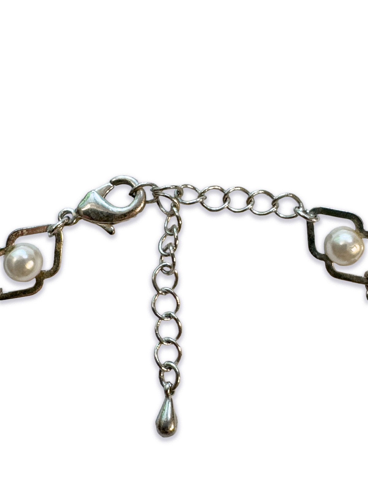 Faux Pearl Silver Tone Link Tennis Bracelet 6.75 in.