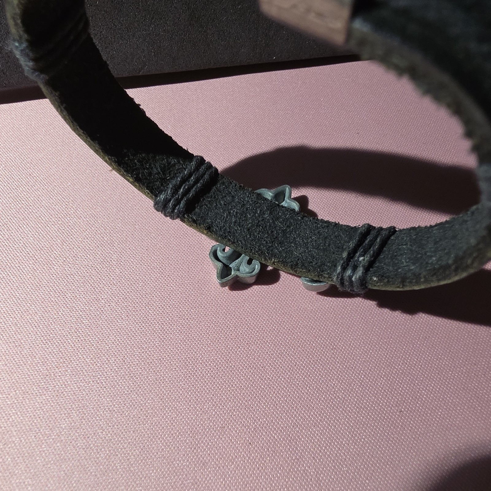 Black Leather Cuff Bracelet Silver Tone Cross Buckle Closure Religious Theme