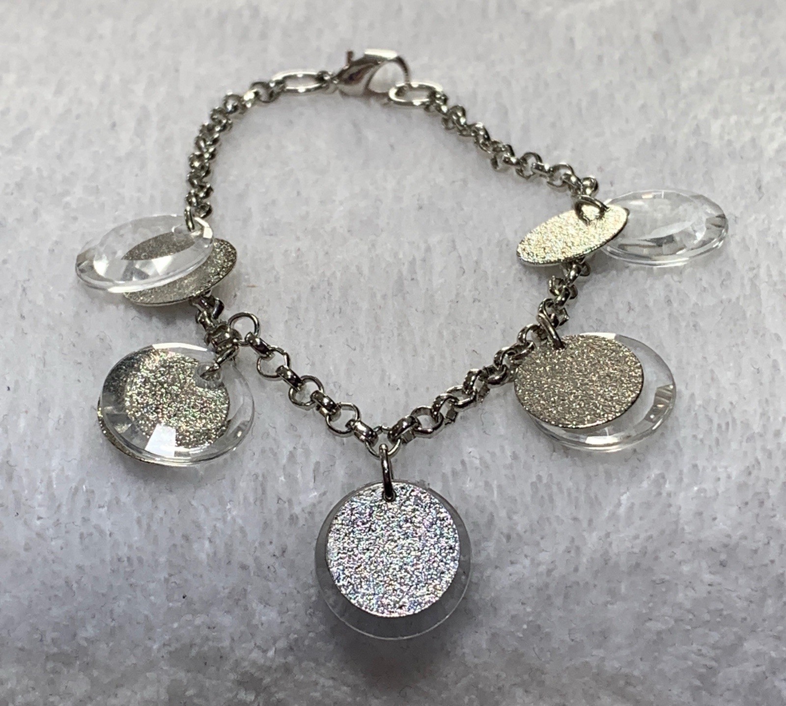 Vintage Silver Tone Metal & Crystal Charm Bracelet