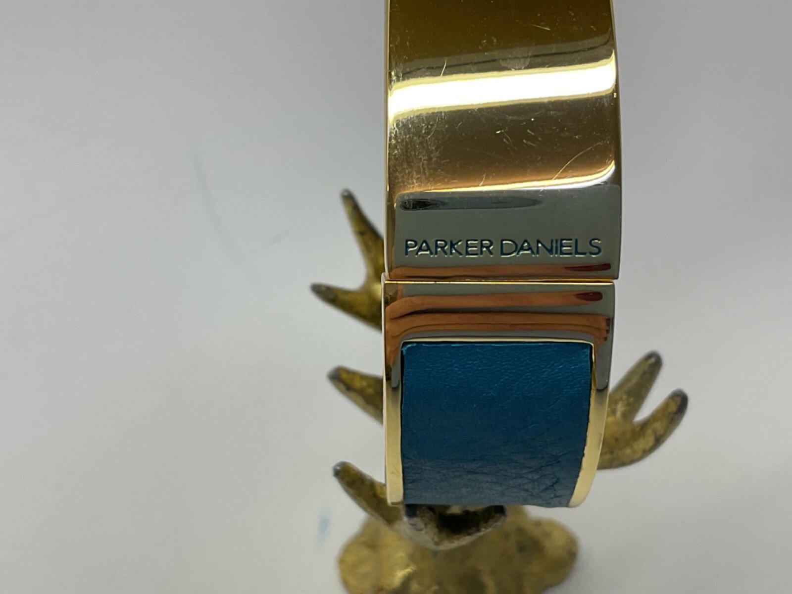 PARKER DANIELS PALM SPRINGS 18K GP AQUA ENAMEL & LEATHER CUFF BRACELET – NEW