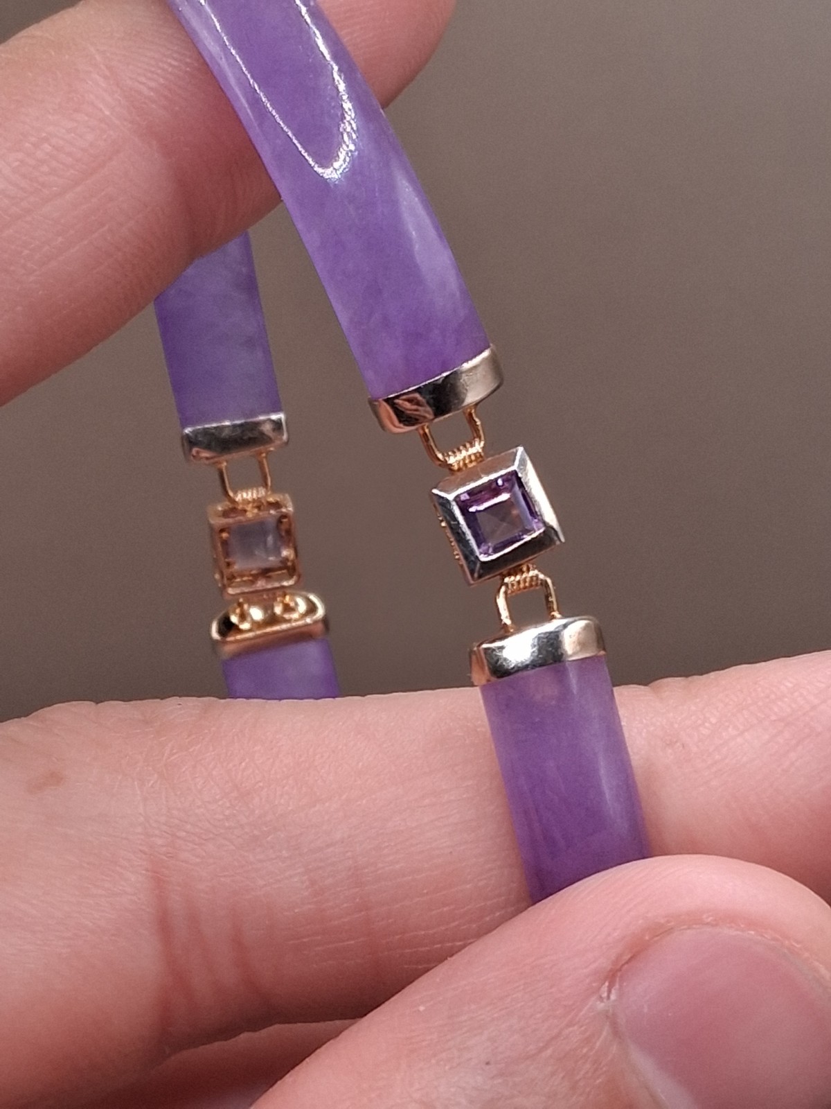 Gold Tone Purple Gemstone Bar Link Bracelet 8.5″
