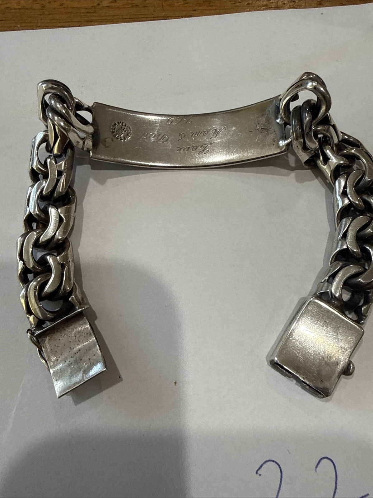 Vintage Mens Sterling Silver ID Name Bracelet Kenny- 2.2 Oz 8.5 Inch