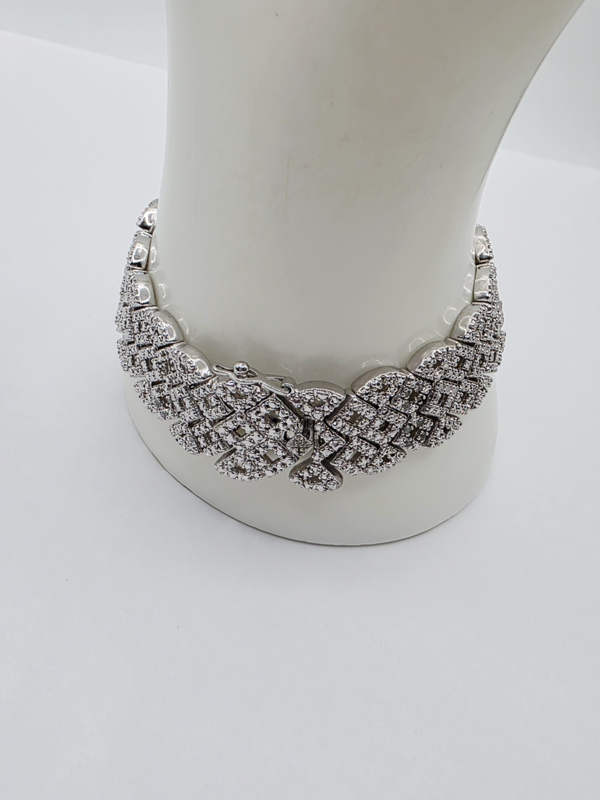 Diamond Bracelet Silver Tone Genuine Diamonds Geometric Link Statement Bracelet