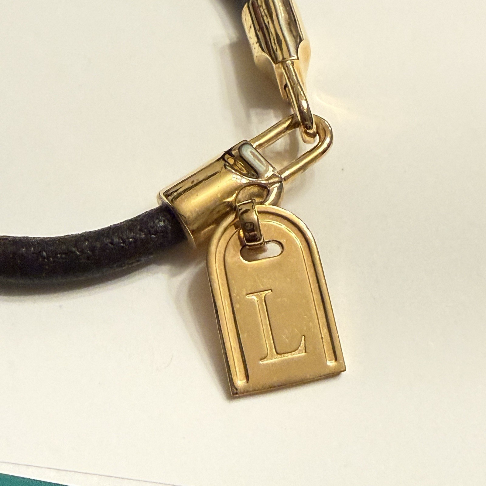 Vintage Bracelet Bronze Milor Italy Bangle Charm Leather Cord Gold Tone Metal L
