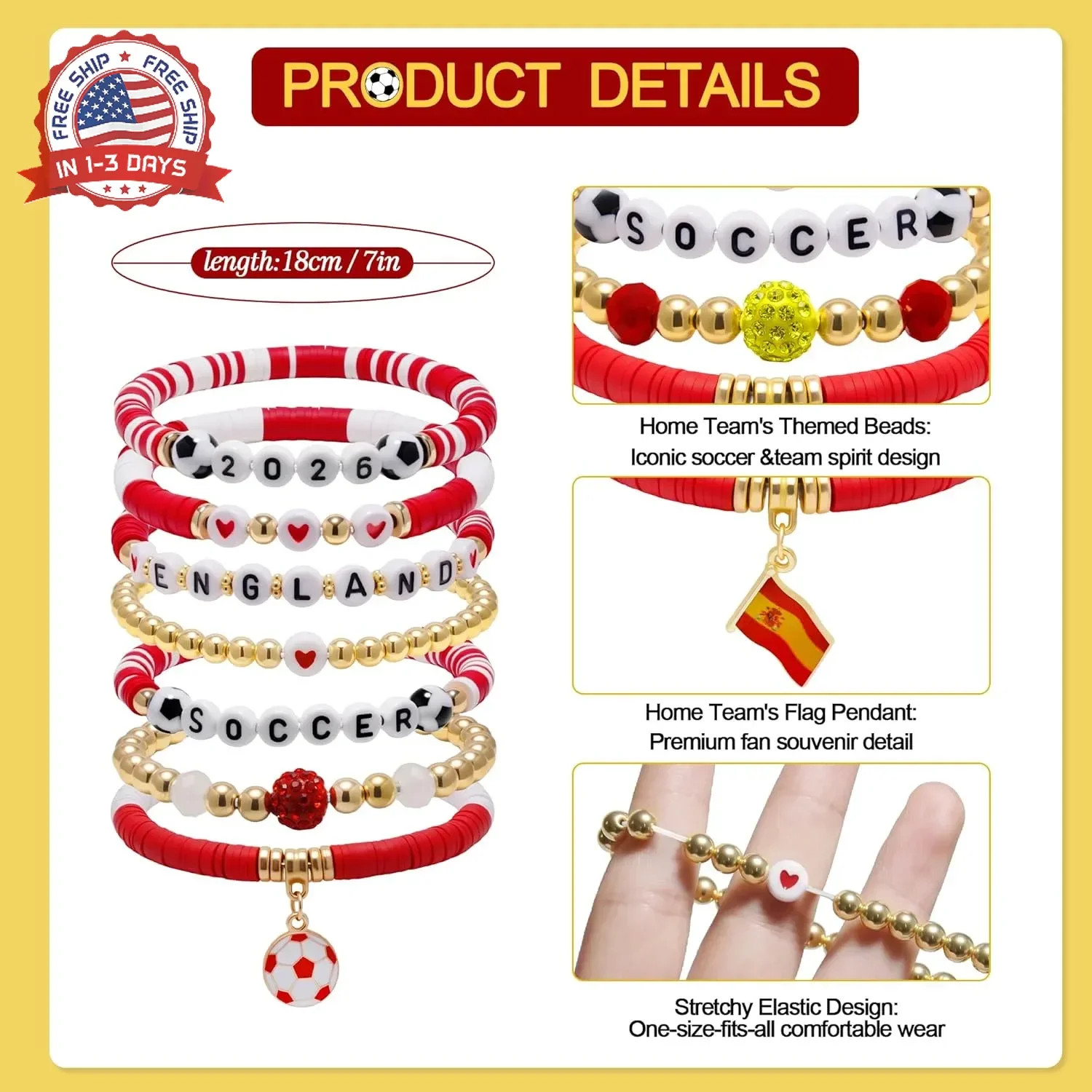 Soccer Bracelets for Women Men,Match Day Team Pride Accessories for 2026 Soccer