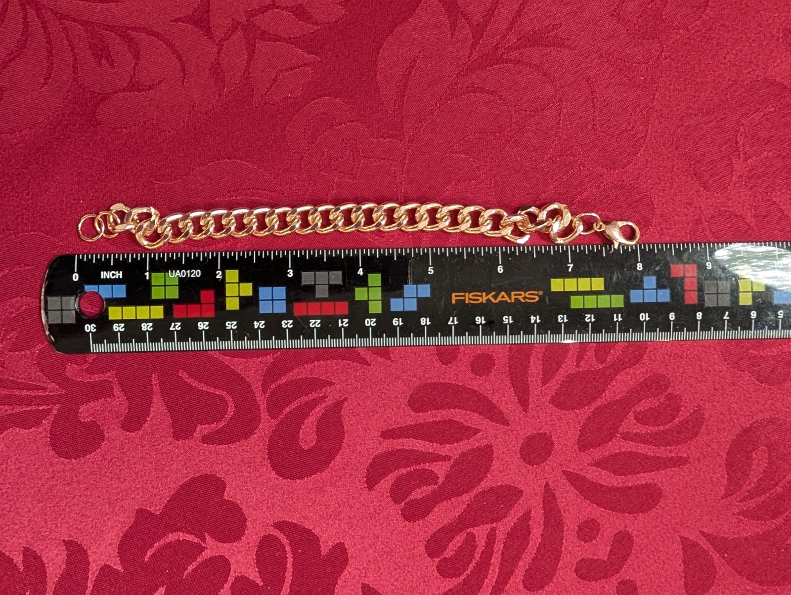 Gold Color Curb Link Chain Bracelet, Lobster Clasp, 8 in, Metal