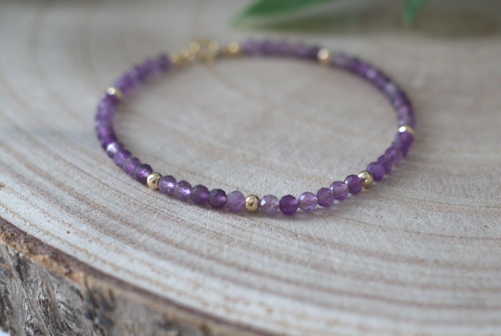 Amethyst & 14K Gold beads Gemstone Bracelet, Feb Birthstone, 18k gold filled