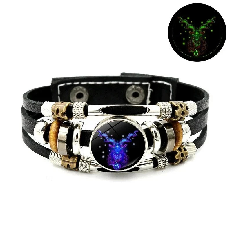 Zodiac Signs Spirit Bracelet, Beaded 12 Constellation Zodiac Leather Bracelet