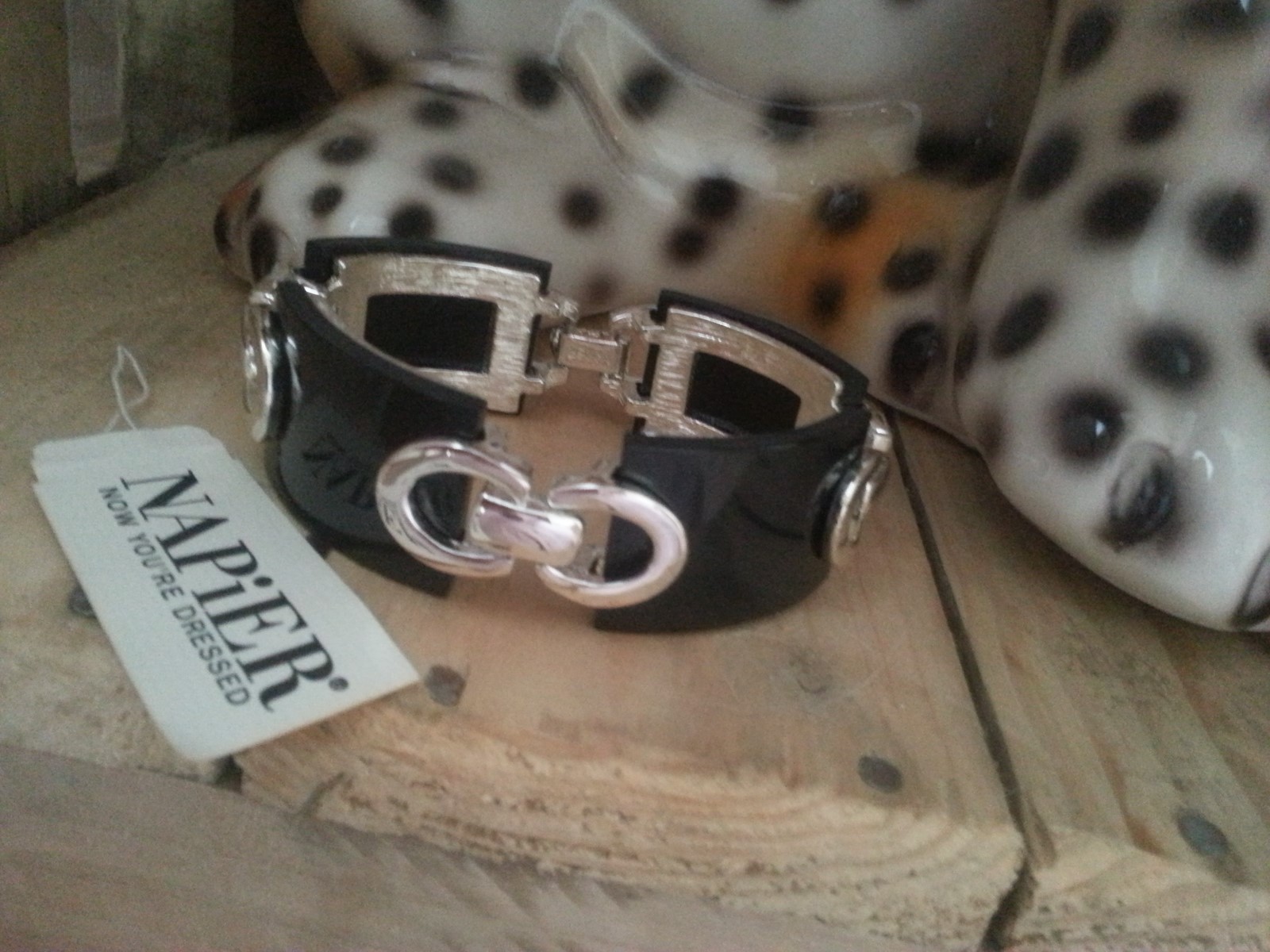 “Napier” 4 Oblong Bar Black “Resin” Link Silver Plated Bracelet