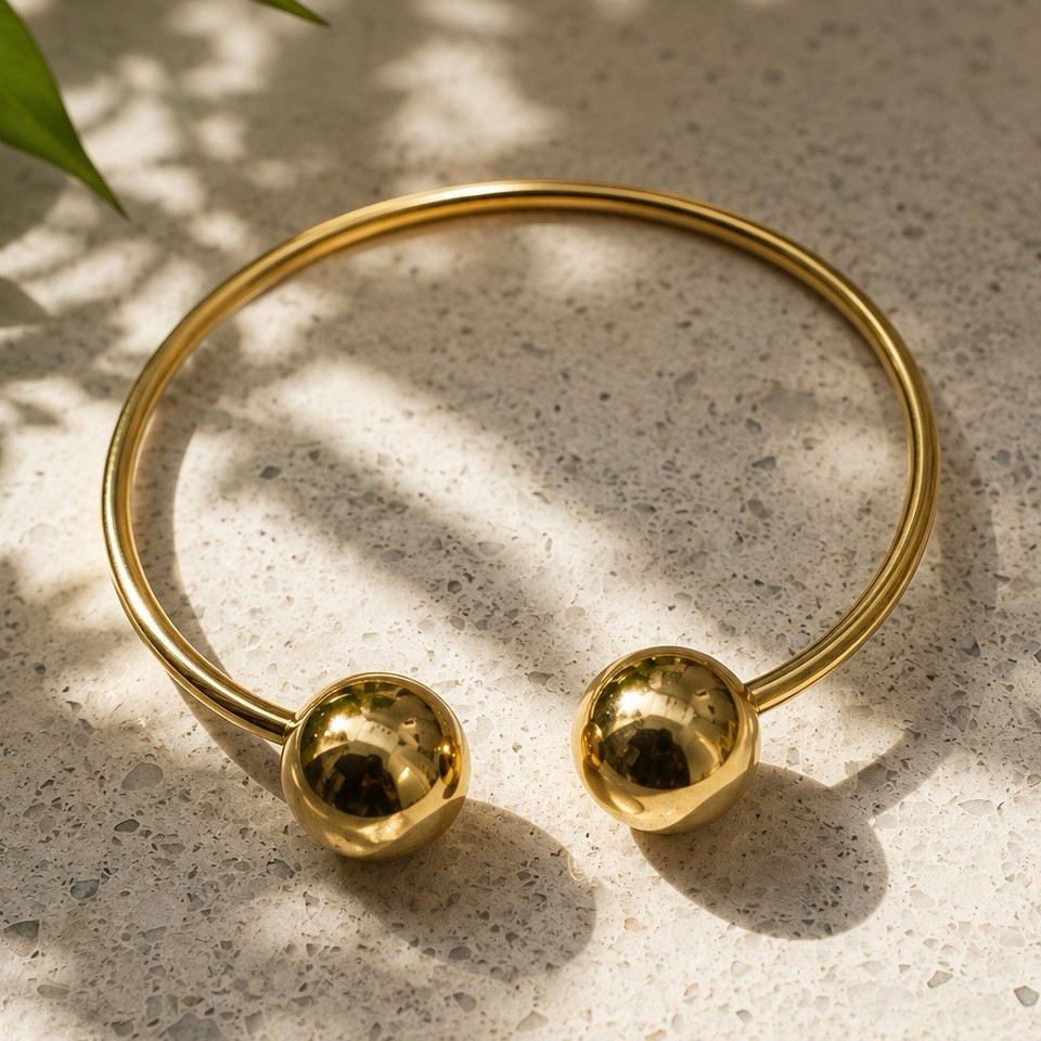 Gold Metal Round Ball Cuff Bracelet