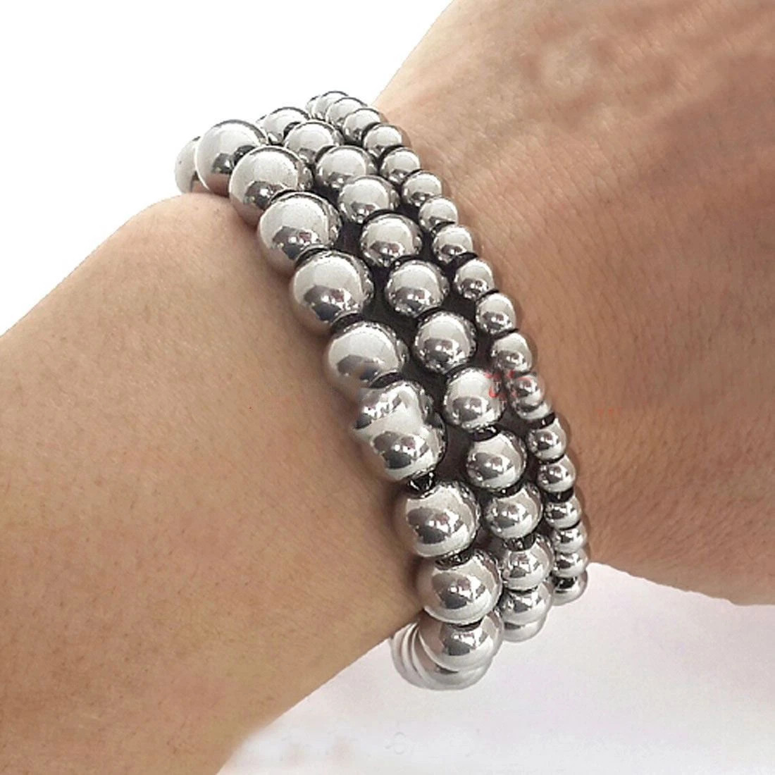 Men Women 6/8/10mm Silver/Gold Stainless Steel Ball Beads Chain Bracelet 7″-11″