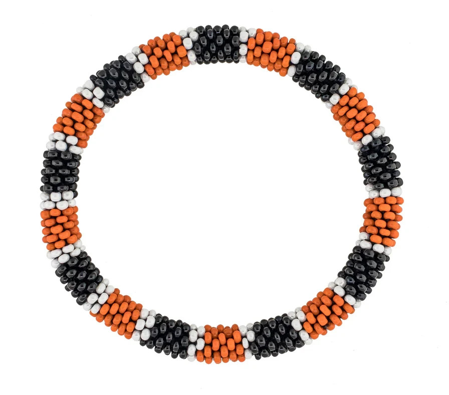 Aid Through Trade Roll-On® Bracelet Halloween Orange & Black Glass Beads ~Nepal~