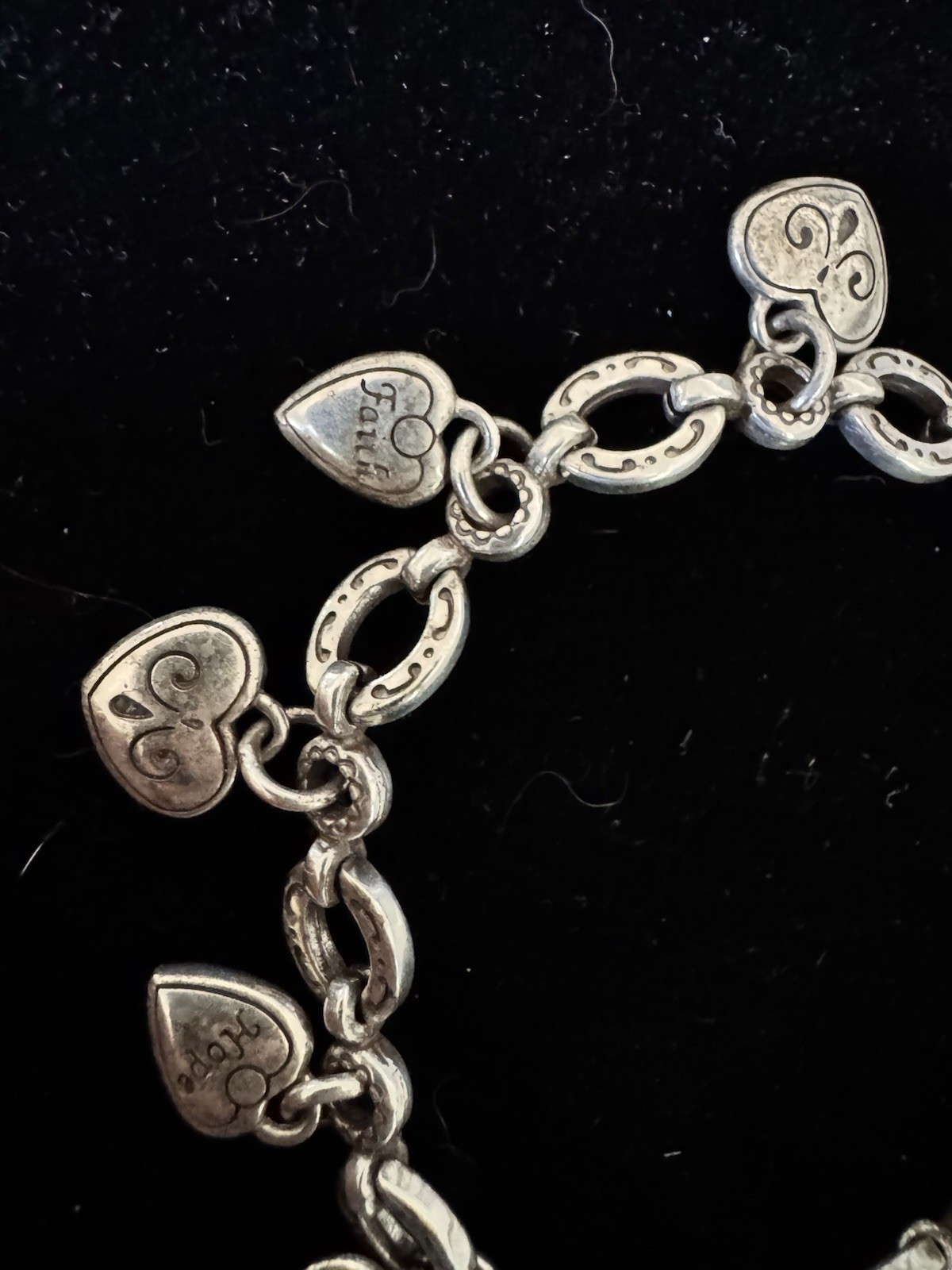 Brighton Oval Link Chain Heart Dangle Charm Bracelet Love Faith Hope Pink Ribbon