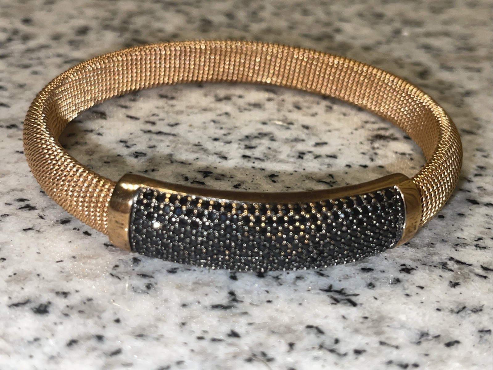 BRONZO ITALIA ROSE COLOR BRONZE BLACK SPINEL BANGLE BRACELET 2 1/4 Diameter- 9”