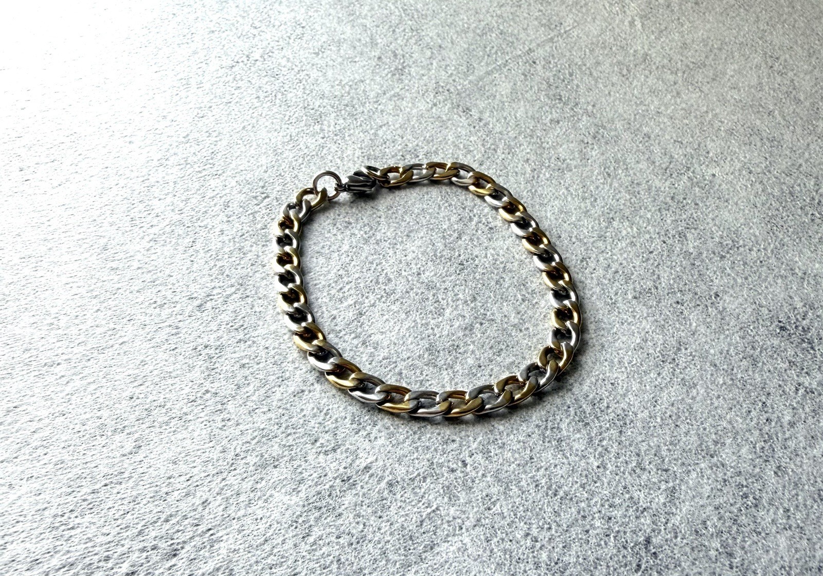 Stainless Steel Two-Tone Gold & Silver Curb Link Bracelet with Lobster Clasp