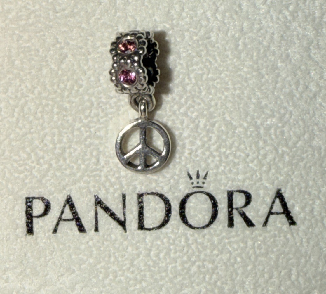 Authentic Pandora Moments Pink Peace Sign Charm/Bead Silver 925 ALE 790516CZS
