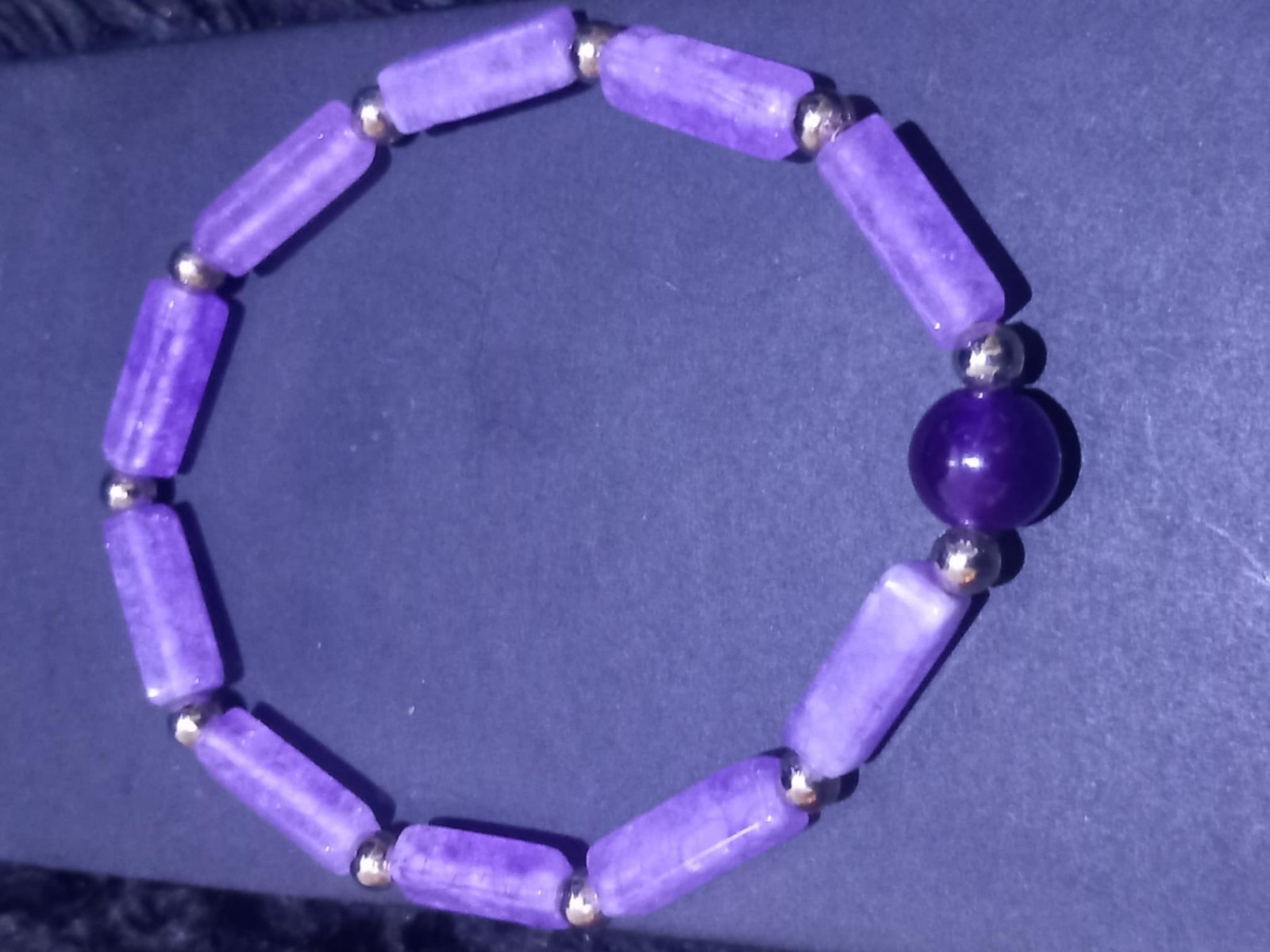 Natural Amethyst Stretch Bracelet Purple Rectangle Beads