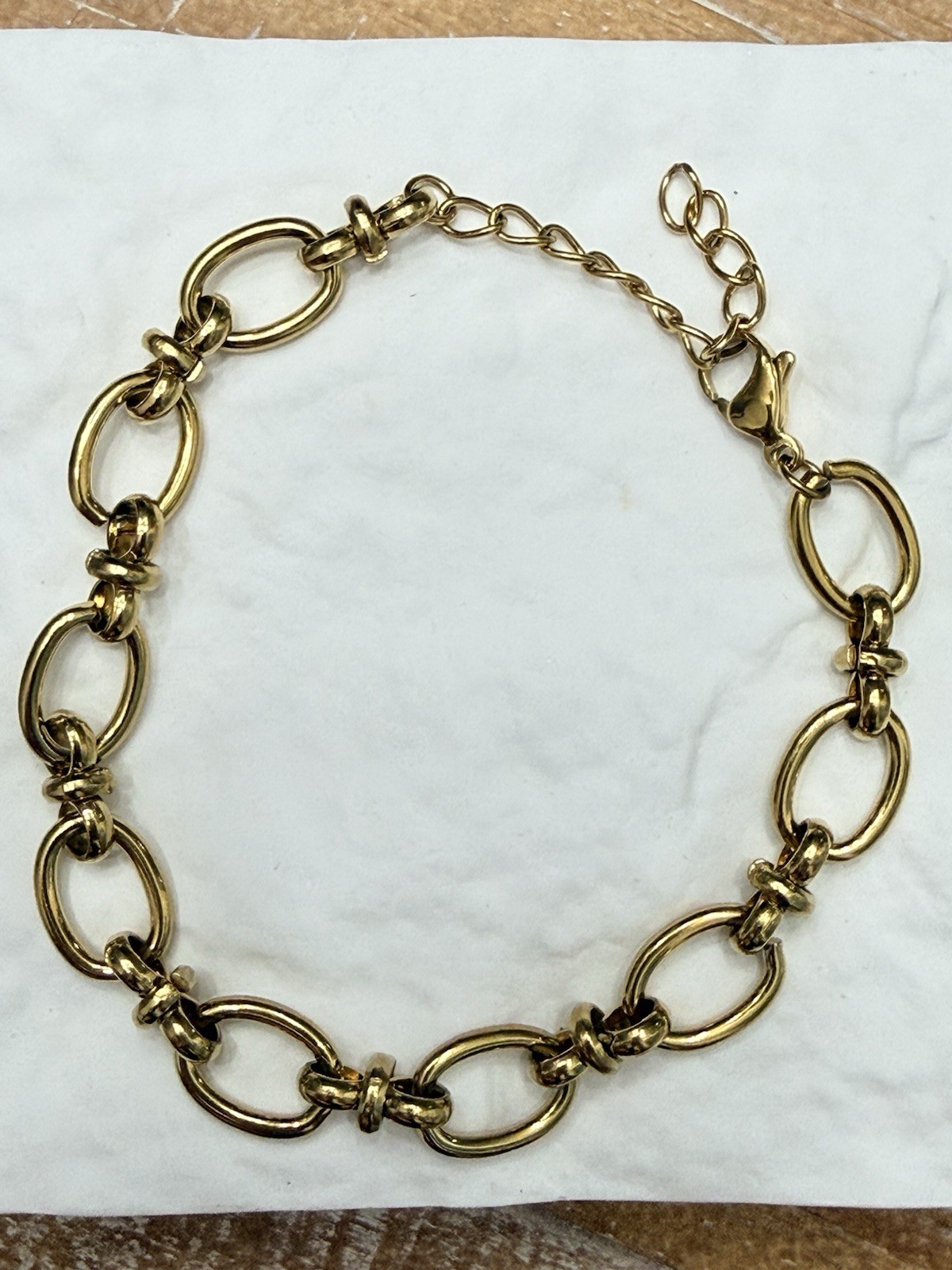 Gold Plated Metal Oval Link Chain Adjustable Bracelet Lobster Clasp