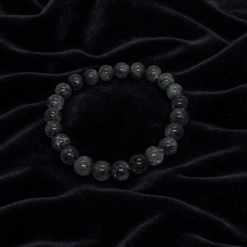 Labradorite Stretch Bracelet Natural Gem Beads, Minimal Unisex Wrist Style