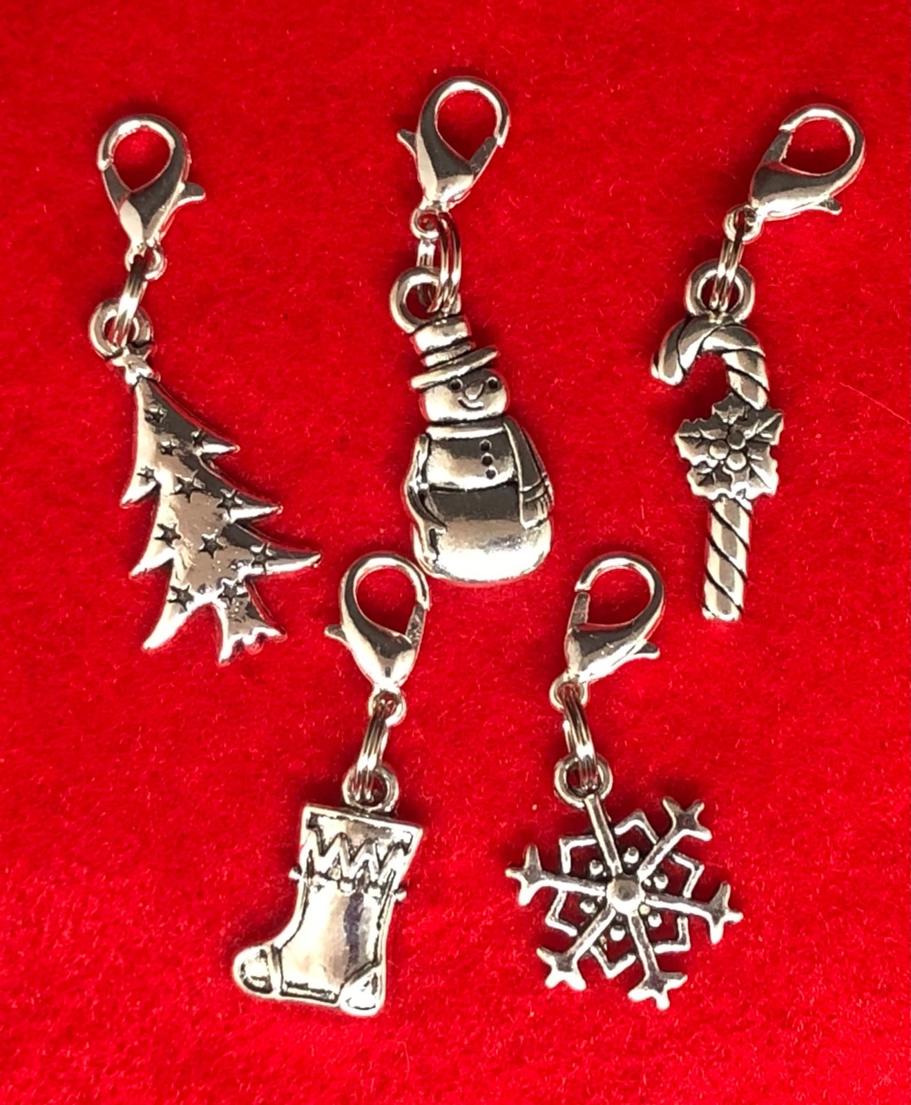 Pack of 5 Tibetan Silver Clip On Christmas Charms∞Mixed Designs∞Gift Wrapped (b)