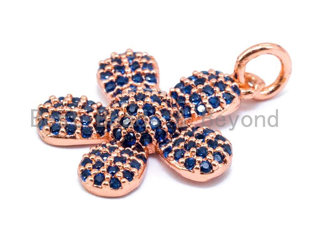 16mm CZ Cobalt Blue Micro Pave Flower Pendant Gold/Silver/Black/Rose Gold