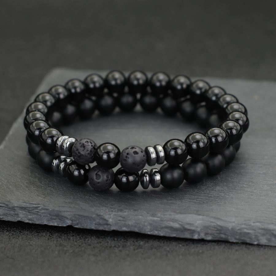 Men Beaded Bracelet Set 8mm Tiger Eye Malachite Obsidian Stone