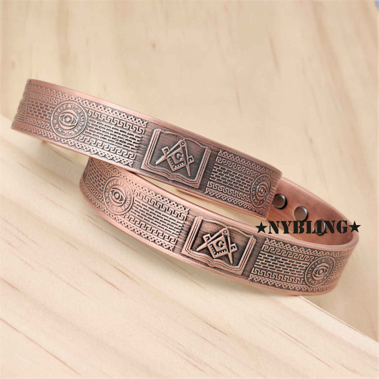 PURE Magnetic Copper Bracelet Arthritis Pain Therapy Cuff Free Mason 15MM Bangle
