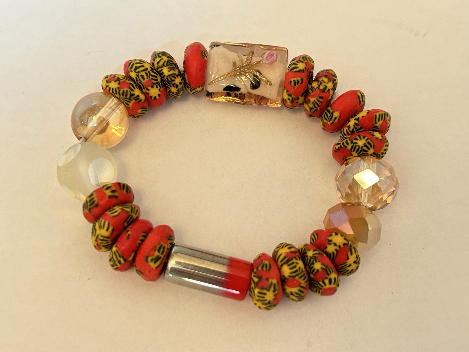 Large Colorful Multiple Colored Glass Beaded Bracelet B16