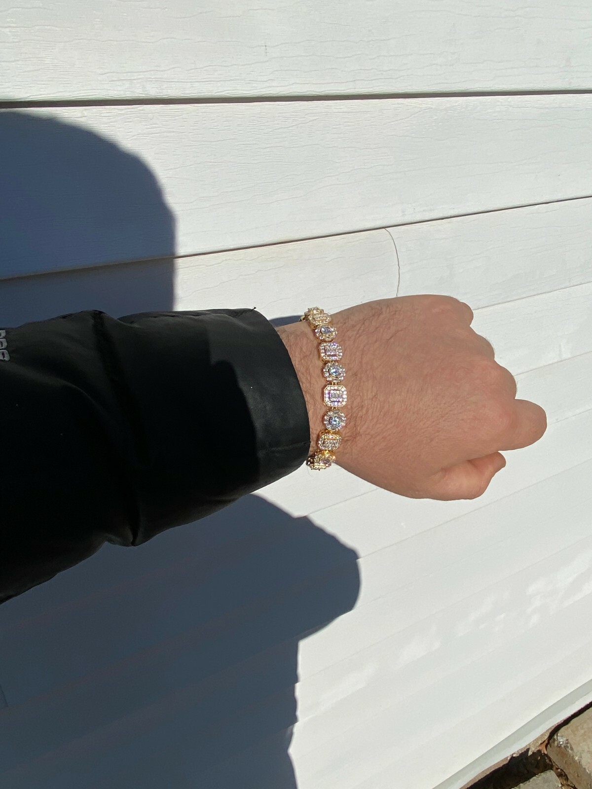 Solid 925 Sterling Silver 14k Gold Plated Baguette CZ Tennis Bracelet Hip Hop