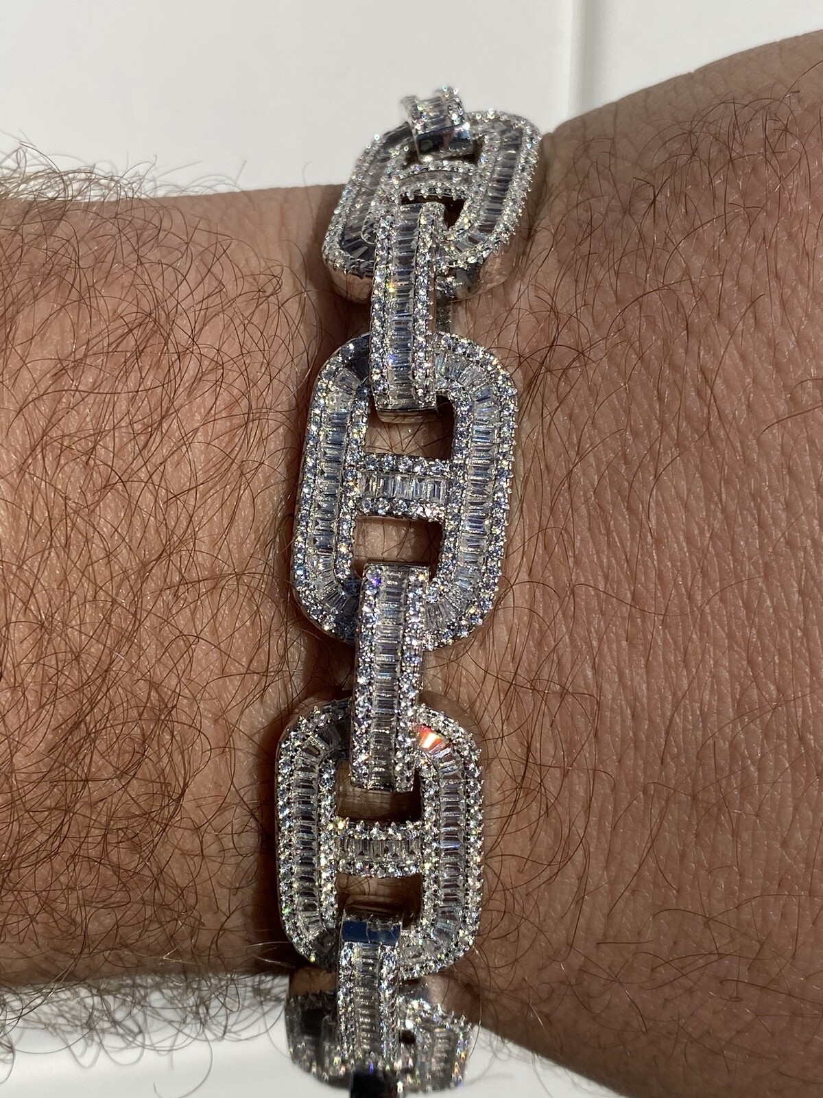 Men’s Solid 925 Silver Baguette Gucci Link Bracelet CZ Thick Flooded Out 15mm