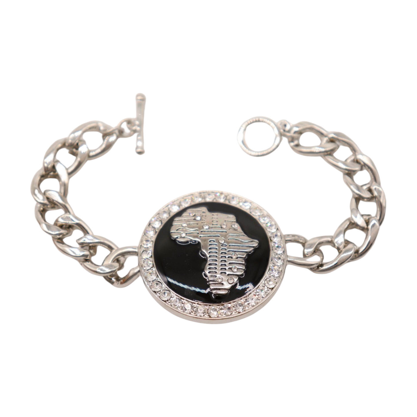 Women Silver Metal Chain Bracelet Africa Continent Bling Charm Adjustable Size