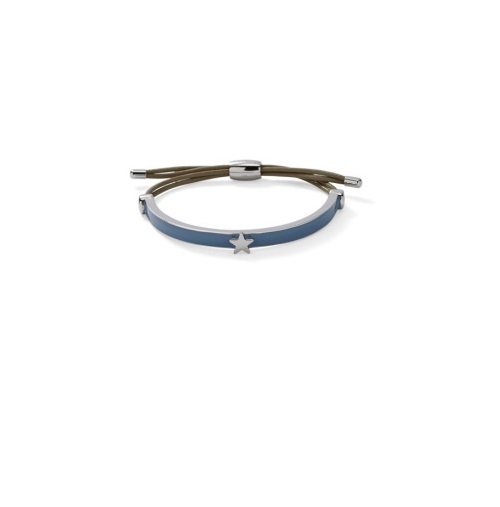 FOSSIL MIXED MEDIA SILVER,BLUE ENAMEL,GRAY LEATHER CORD,STAR,BANGLE JOF00057040