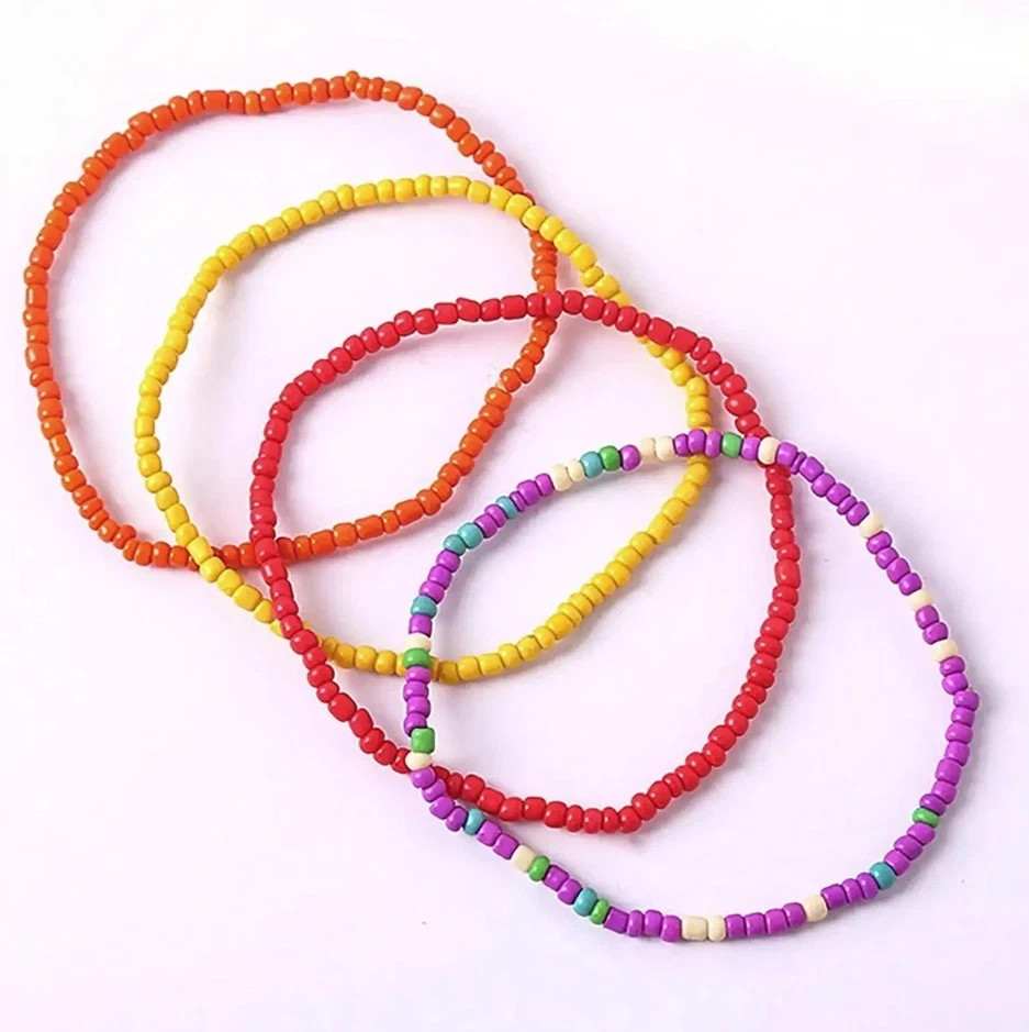 17pcs Beaded Bracelet Set Colorful Elastic Stackable Beach Bracelets