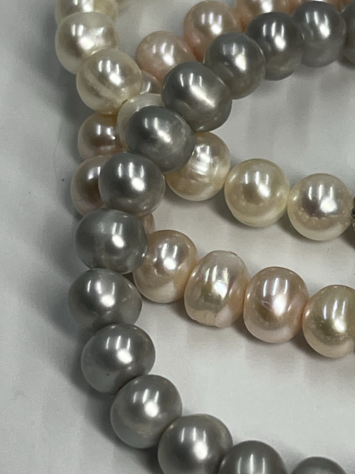 Freshwater Pearl Bracelet Set of 3 Ivory Pink Gray Stretch Bridal Elegant Stack