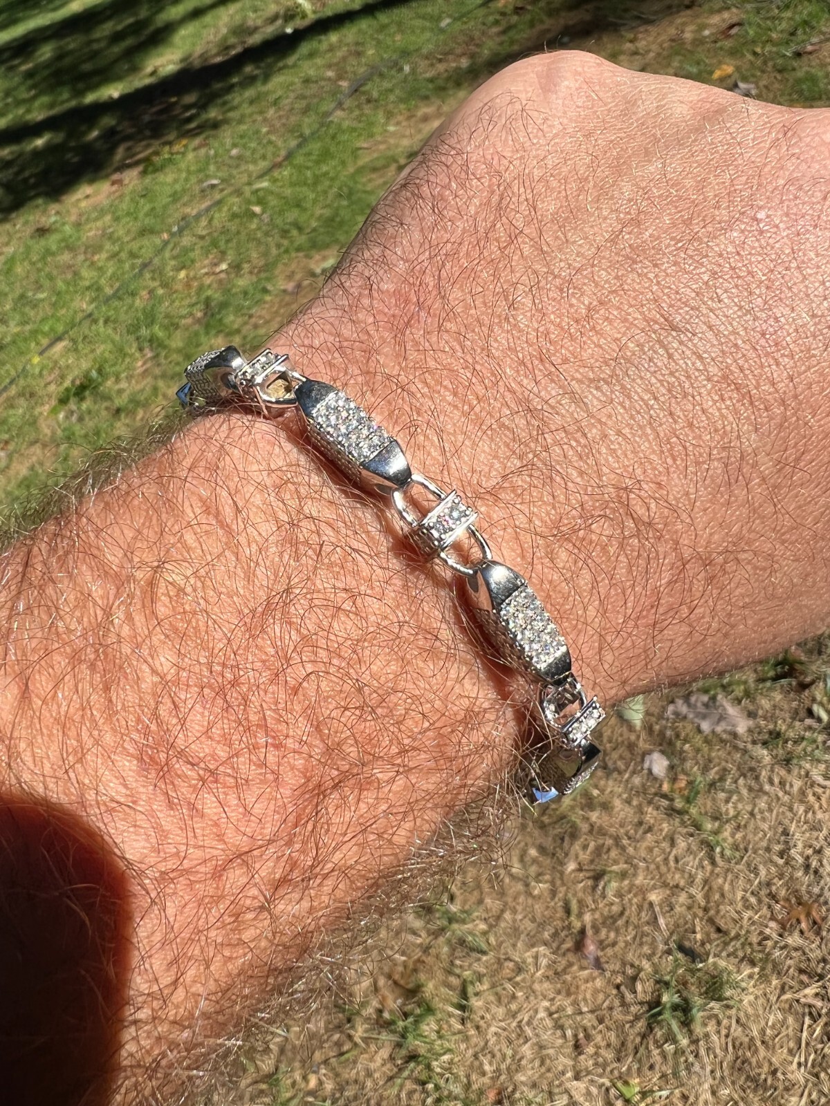 MOISSANITE Men’s Bullet Chain Real 925 Silver Iced Flooded Out Hip Hop Bracelet