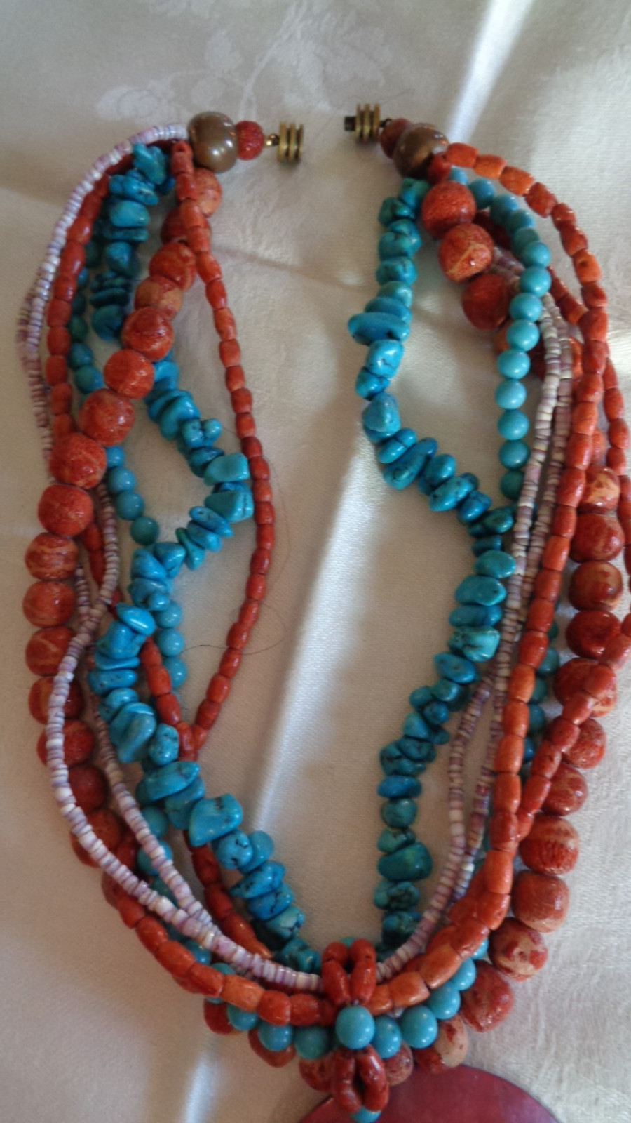 Bohemian Large Turquoise and Coral Necklace modern artisan style