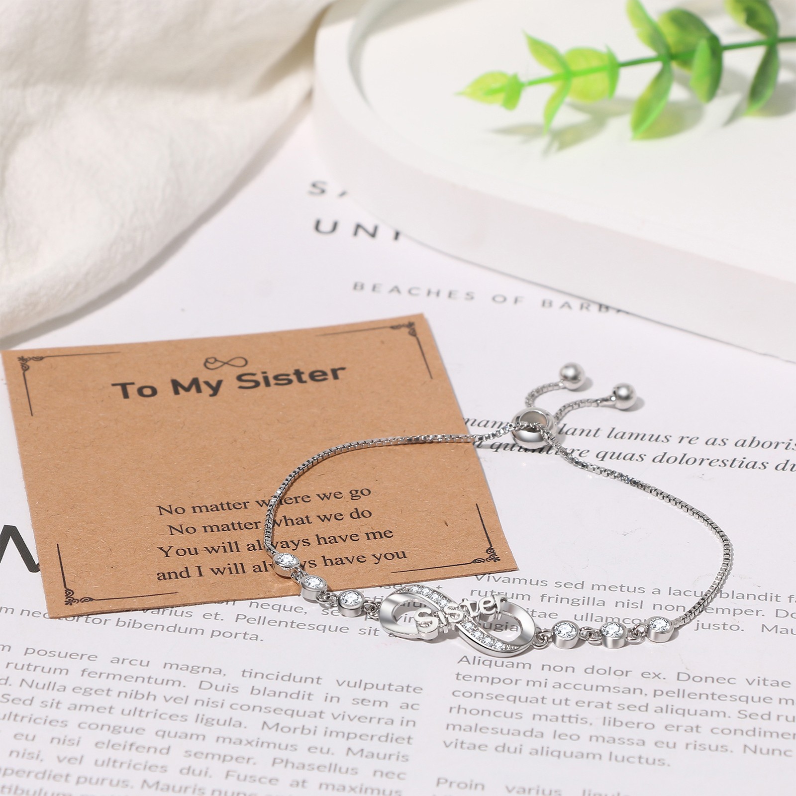 Silver-tone Infinity Love Bracelet For Women Stainless Steel CZ Chain Bring Card