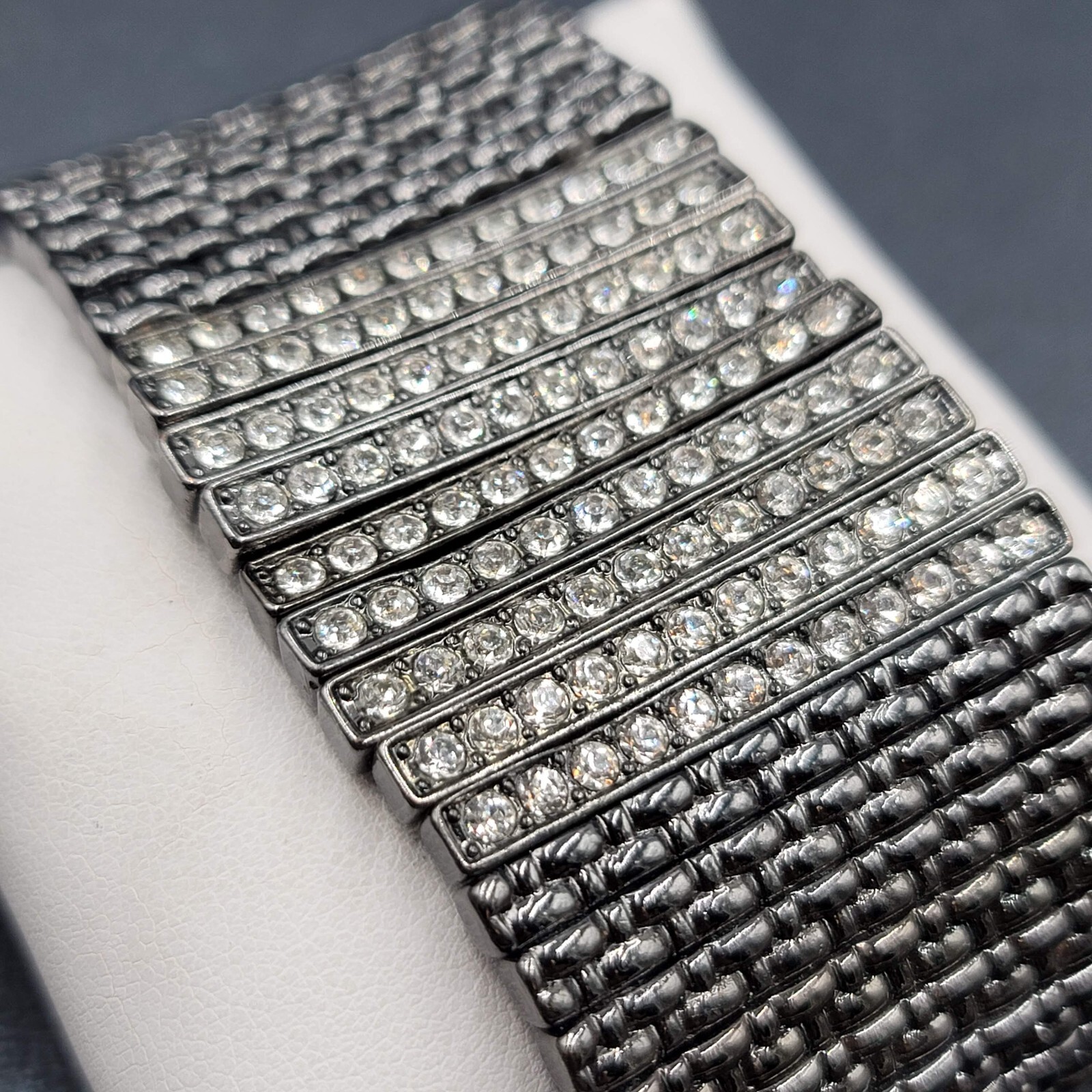Black Metal Crystal Bracelet Wide Elastic Modern