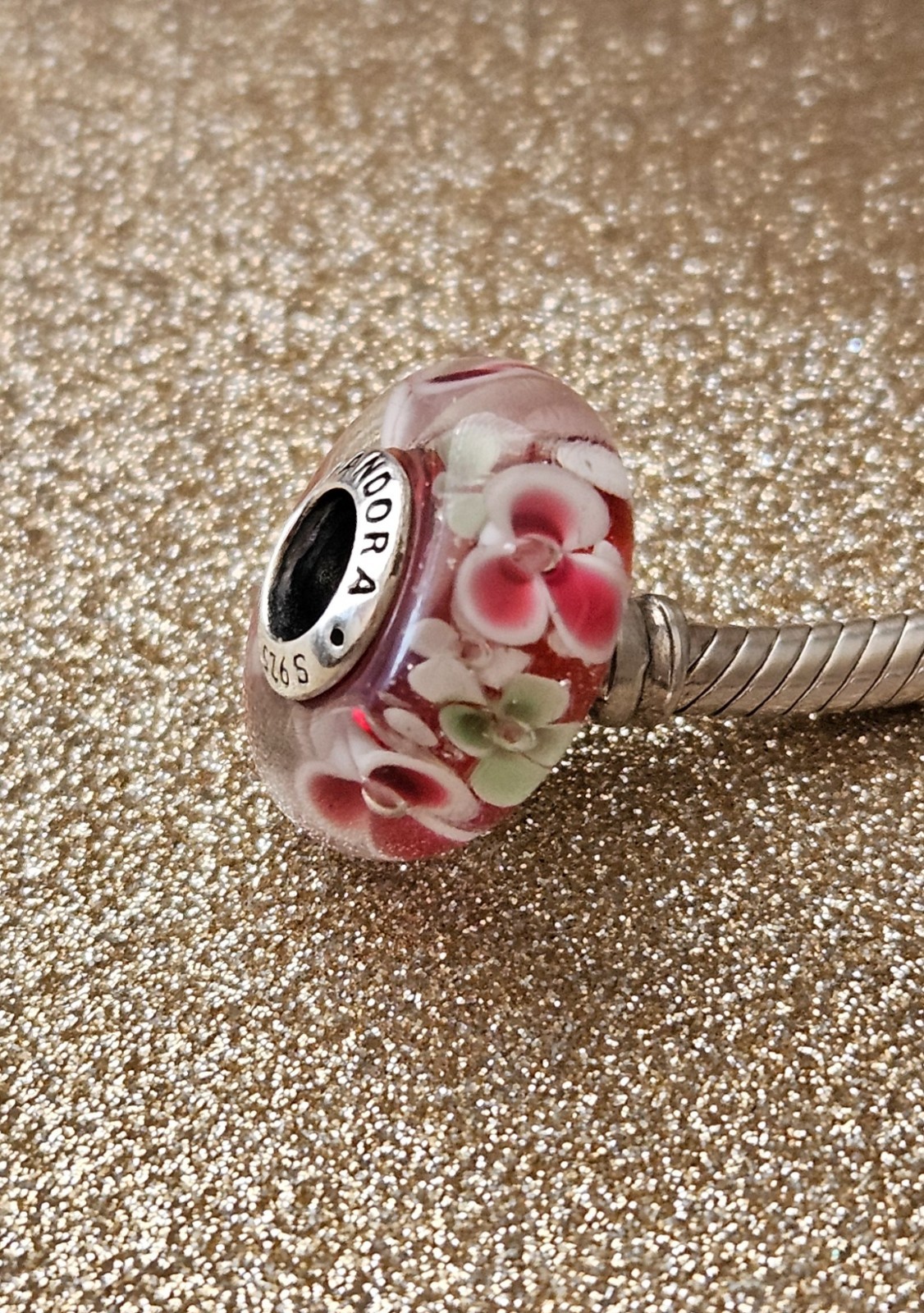 Authentic Pandora Garden Flowers Silver Murano Charm