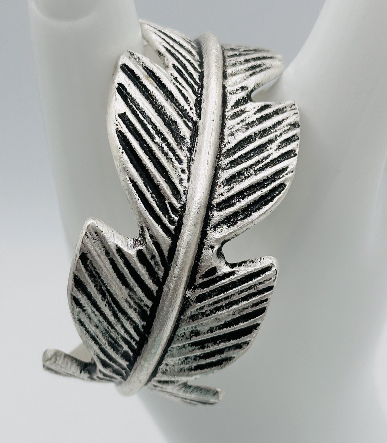 Rustic Cuff Silver Feather Statement Cuff Bracelet Open Bangle With Pouch